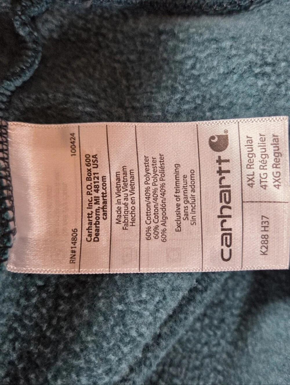 Carhartt Men’s 4XL Loose Fit Hoodie Teal Green Pullover Sweatshirt K288 H67